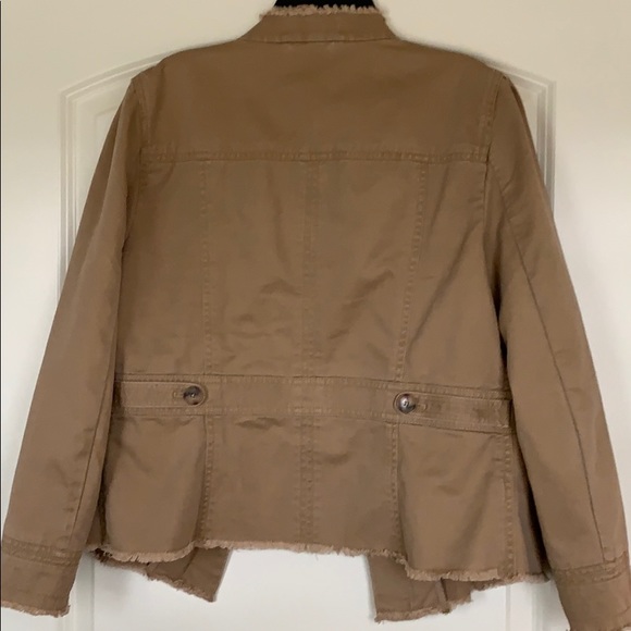 Loft khaki button up coat with fringed sleeve. - Picture 3 of 3